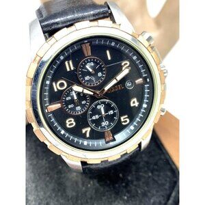 Fossil Men's Watch FS4545 Dean Quartz Chronograph Black Dial Leather Strap 45mm